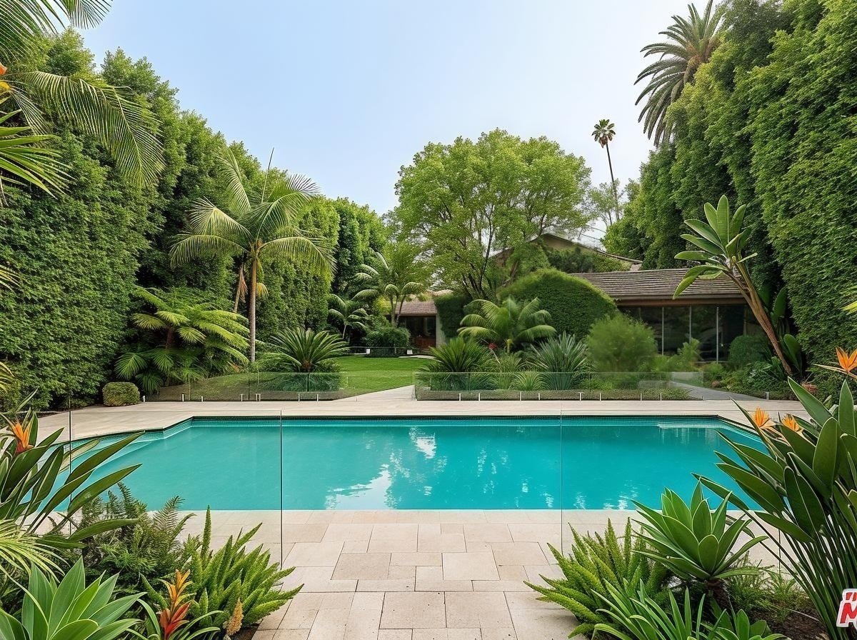 Restored estate pool and garden with modern comfort